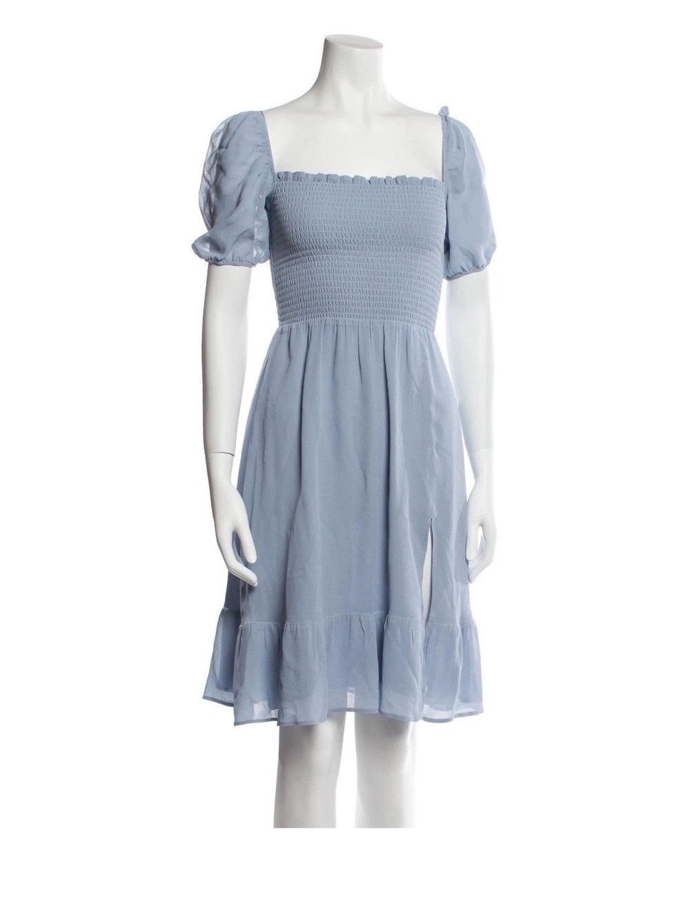 Reformation Light Blue Smocked Puff Sleeve Dress XS great condition